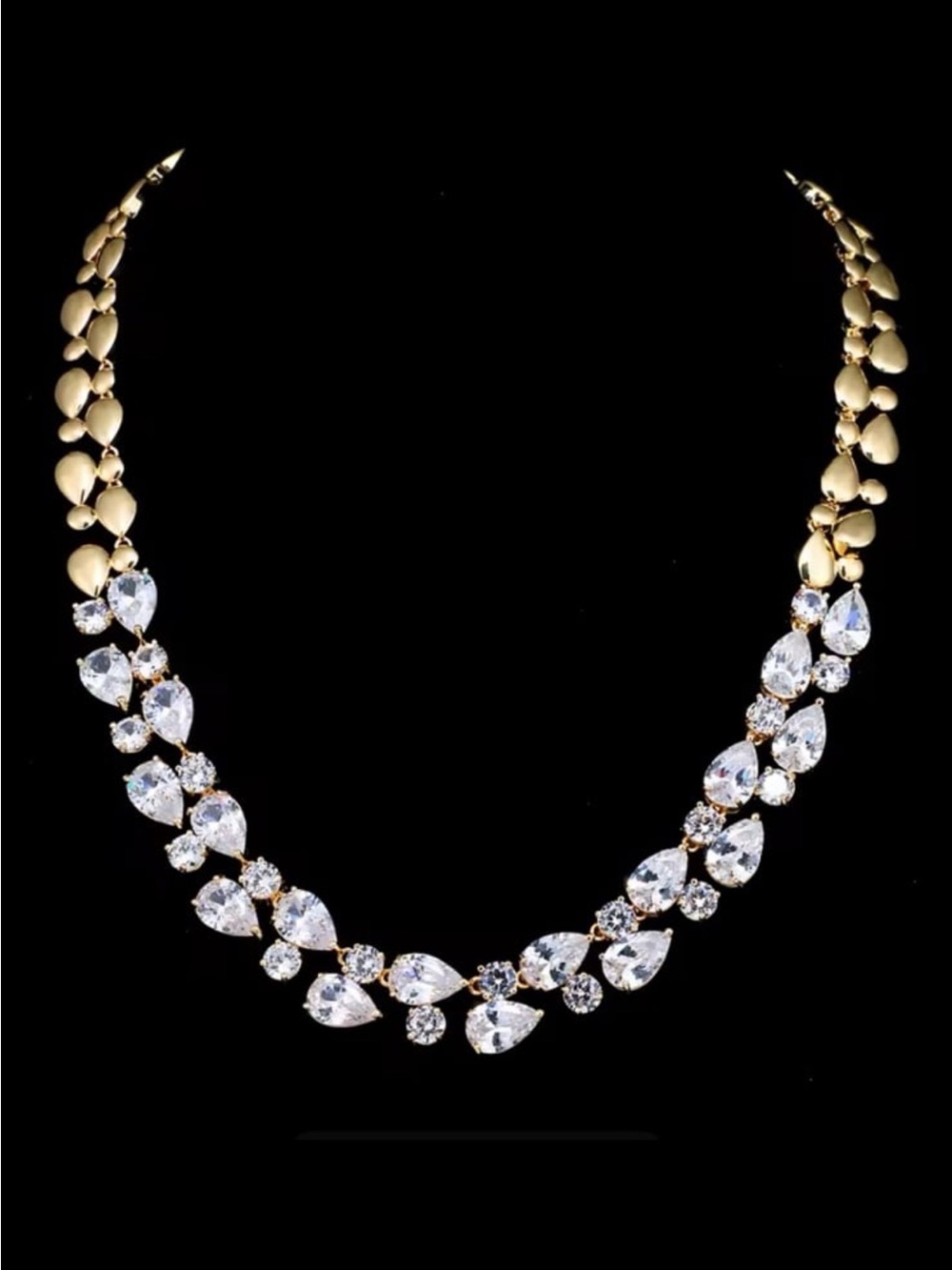 Gorgeous gold plated tear drop crystal necklace with AAA zirconia